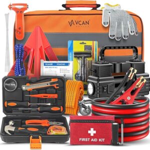 Car Emergency Kit with Portable Air Compressor, First Aid Kit,